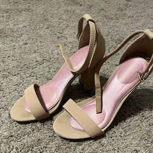 Beige Block Heel Sandals with Pink Insole